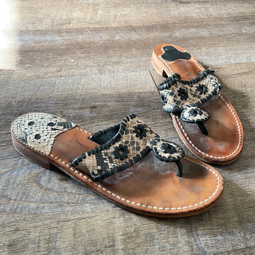 Jack Rogers leather snake skin print flip flops sandals